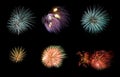 Variety of colorful fireworks isolated on black background Royalty Free Stock Photo