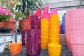 Variety of colorful flower pots in a plant store Royalty Free Stock Photo