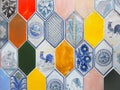 Variety of colorful hexagon ceramic tiles with intricate designs