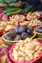 Variety of Colorful Homegrown Potatoes for Sale at Local Farmer`s Market