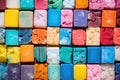 variety of colorful soap blocks captured from above