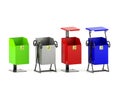 Variety colors rubbish bins set with trash icon isolated on white background