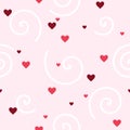 Fun Seamless Hearts and Swirls Pattern on Pink