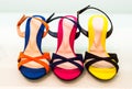 Variety of the colourful leather shoes