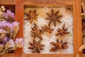 Variety of condiments and flavorings in the wooden box Royalty Free Stock Photo