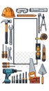 A variety of construction tools and equipment are arranged around a blank central Royalty Free Stock Photo