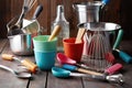 a variety of cooking utensils, including whisks, spatulas, and measuring cups Royalty Free Stock Photo