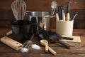 a variety of cooking utensils, including whisks, spatulas, and measuring cups Royalty Free Stock Photo