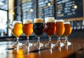 Variety of Craft Beers in a Row on Bar Counter