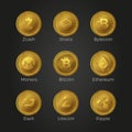 Variety of crypto coins set