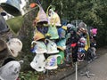 A variety of cute fabric hats are on sale on the lakefront around the Trakai Island Castle in Trakai, Lithuania.