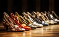 Variety of dance shoes on a floor Royalty Free Stock Photo