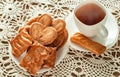 Variety delicious cookies and biscuit with Cup of hot tea