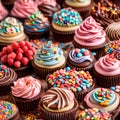 Delicious cupcakes with different toppings - ai generated image