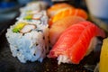 Variety of Delicious Nigiri Sushi Bento With California Roll