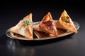 Variety of Delicious Samosas Served on a Silver Platter