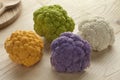 Variety of different colors fresh cauliflower