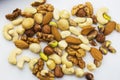 A variety of different kinds of useful nuts on a white background