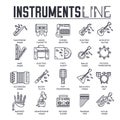 Variety of different music instruments and playing equipment. Icon set. Layout modern vector background illustration Royalty Free Stock Photo