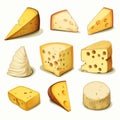 Cheese Pieces: Bold, Cartoonish Lithographs For Editorial Illustrations Royalty Free Stock Photo