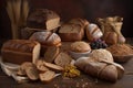 a variety of different types of bread, from sourdough and whole wheat to rye and challah Royalty Free Stock Photo