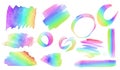 Collection and variety of different watercolor brush strokes in a rainbow spectrum