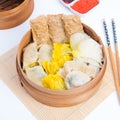 Various Dimsums on Bamboo Coasters Royalty Free Stock Photo