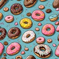 Variety doughnut illustration background - ai generated image Royalty Free Stock Photo