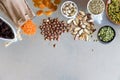 Variety, dried fruits, nuts and grains Royalty Free Stock Photo