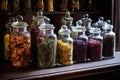 Variety Of Dried Medicinal Herbs In Glass Jars