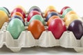 Variety of Easter eggs in egg carton Royalty Free Stock Photo