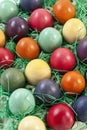 Variety of Easter eggs in egg carton, elevated view Royalty Free Stock Photo