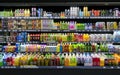 Variety of energy drinks, soda, soft drinks, fruit juice, non-carbonated