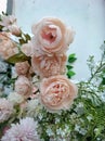 A variety of fake flowers are used to decorate the wedding reception room. lily, rose, tulip etc Royalty Free Stock Photo