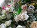 A variety of fake flowers are used to decorate the wedding reception room. lily, rose, tulip etc Royalty Free Stock Photo