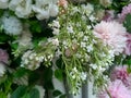 A variety of fake flowers are used to decorate the wedding reception room. lily, rose, tulip etc Royalty Free Stock Photo