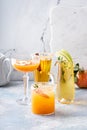 Variety of fall cocktails or mocktails made with apple cider Royalty Free Stock Photo