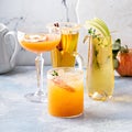 Variety of fall cocktails or mocktails made with apple cider Royalty Free Stock Photo