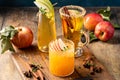 Variety of fall cocktails or mocktails made with apple cider Royalty Free Stock Photo