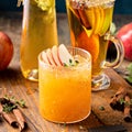 Variety of fall cocktails or mocktails made with apple cider Royalty Free Stock Photo