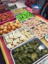 Variety of famous traditional Malaysian sweet and dessert sell-by hawkers in the street Ramadhan Bazaar.