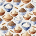 Variety of Flours in Bowls Pattern Royalty Free Stock Photo