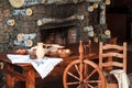 Variety of Food Ingredients for Bread Baking Along With Retro Spinning Wheel Placed on Table in Countryside Royalty Free Stock Photo