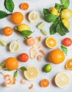 Variety of fresh citrus fruit for making healthy smoothie Royalty Free Stock Photo
