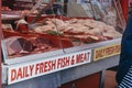 Variety of fresh meat on sale in Brixton Market, London, UK