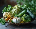 Variety of fresh organic vegetables and fruits in the basket Royalty Free Stock Photo