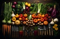 Variety of Fresh Organic Vegetables on Wooden Background (AI generated) Royalty Free Stock Photo