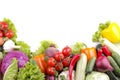 A variety of vegetables including tomato pepper cabbage beetroot zucchini and carrot leaves garlic and cucumber salad on whi Royalty Free Stock Photo