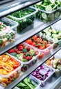 Fresh Cut Vegetables and Fruits Arranged in Transparent Containers in a Refrigerator Royalty Free Stock Photo