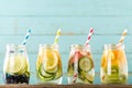 Variety of fruit infused detox water Royalty Free Stock Photo